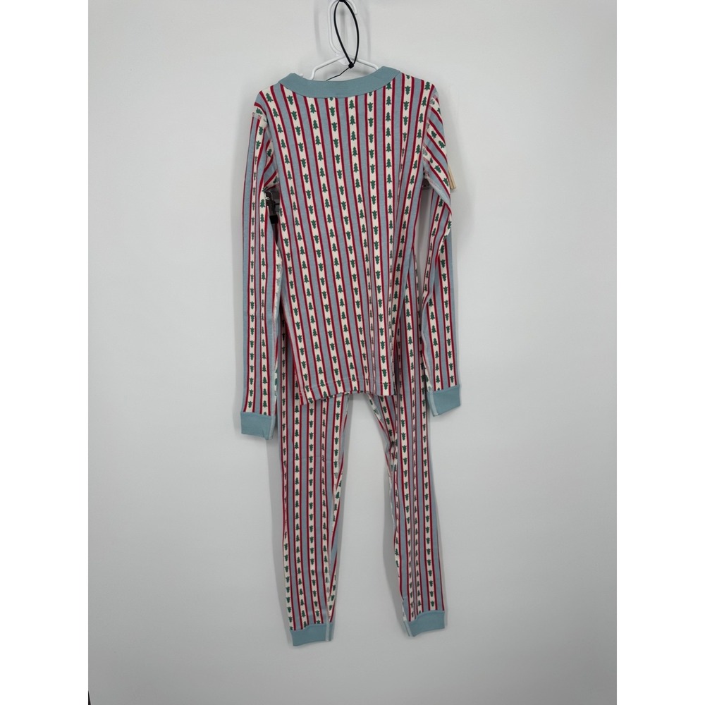NWT Hanna Andersson Holiday Long John Pajama Set Kids 10 Tree Ribbons on Blue